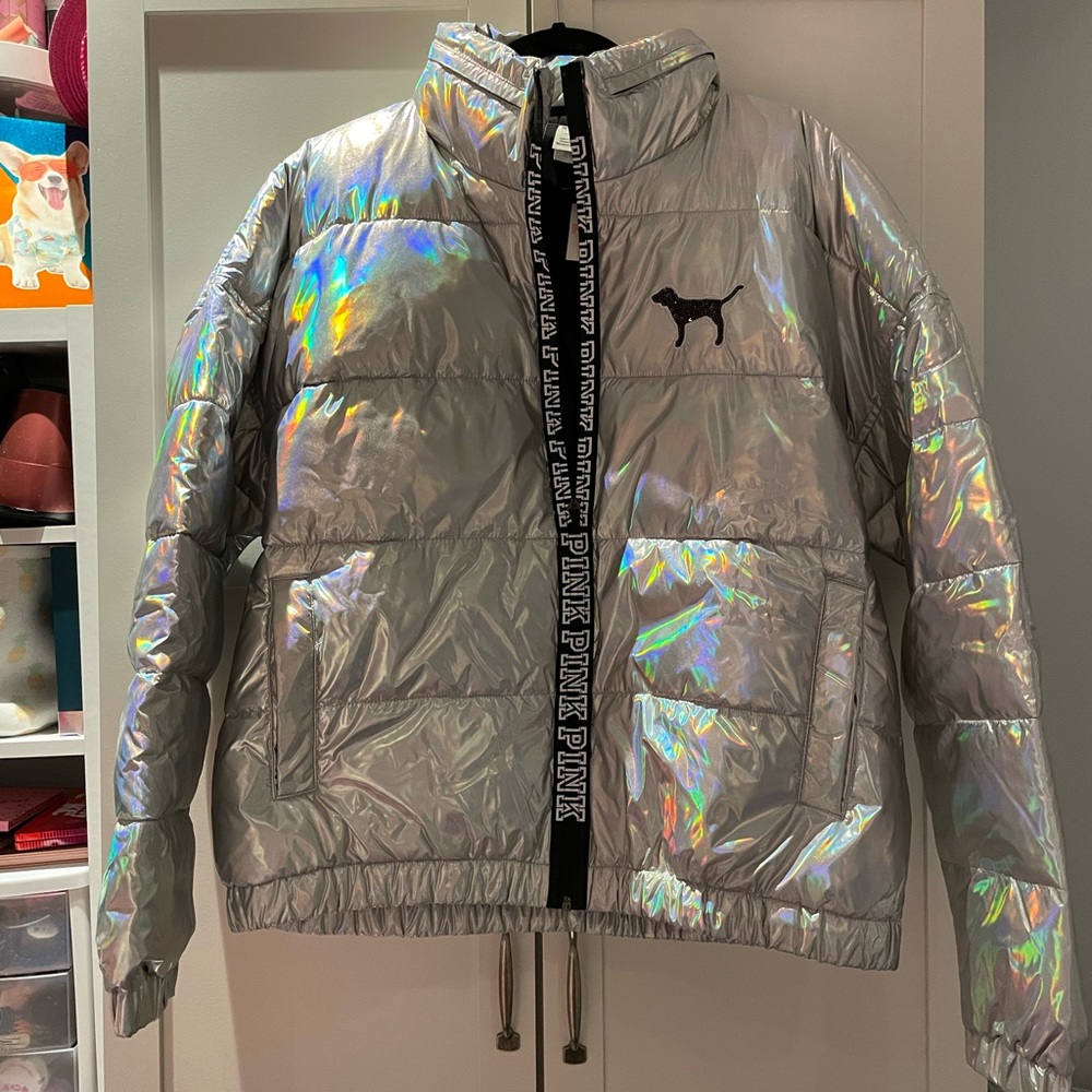 Victorias Secret Holographic Puffer Jacket Size Large NWT